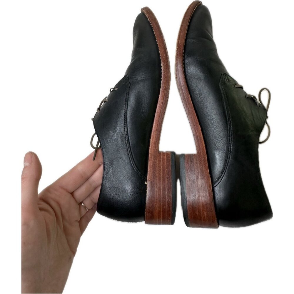Nisolo women's 7.5 James Oxford black leather lace up almond toe shoes Peruian - Picture 3 of 9